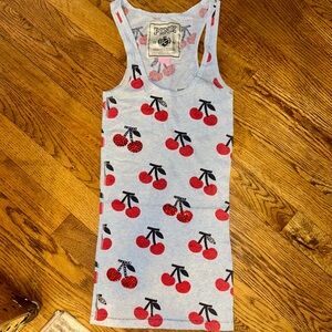RARE Victorias Secret Pink Ribbed Rhinestone Cherries Tank Top